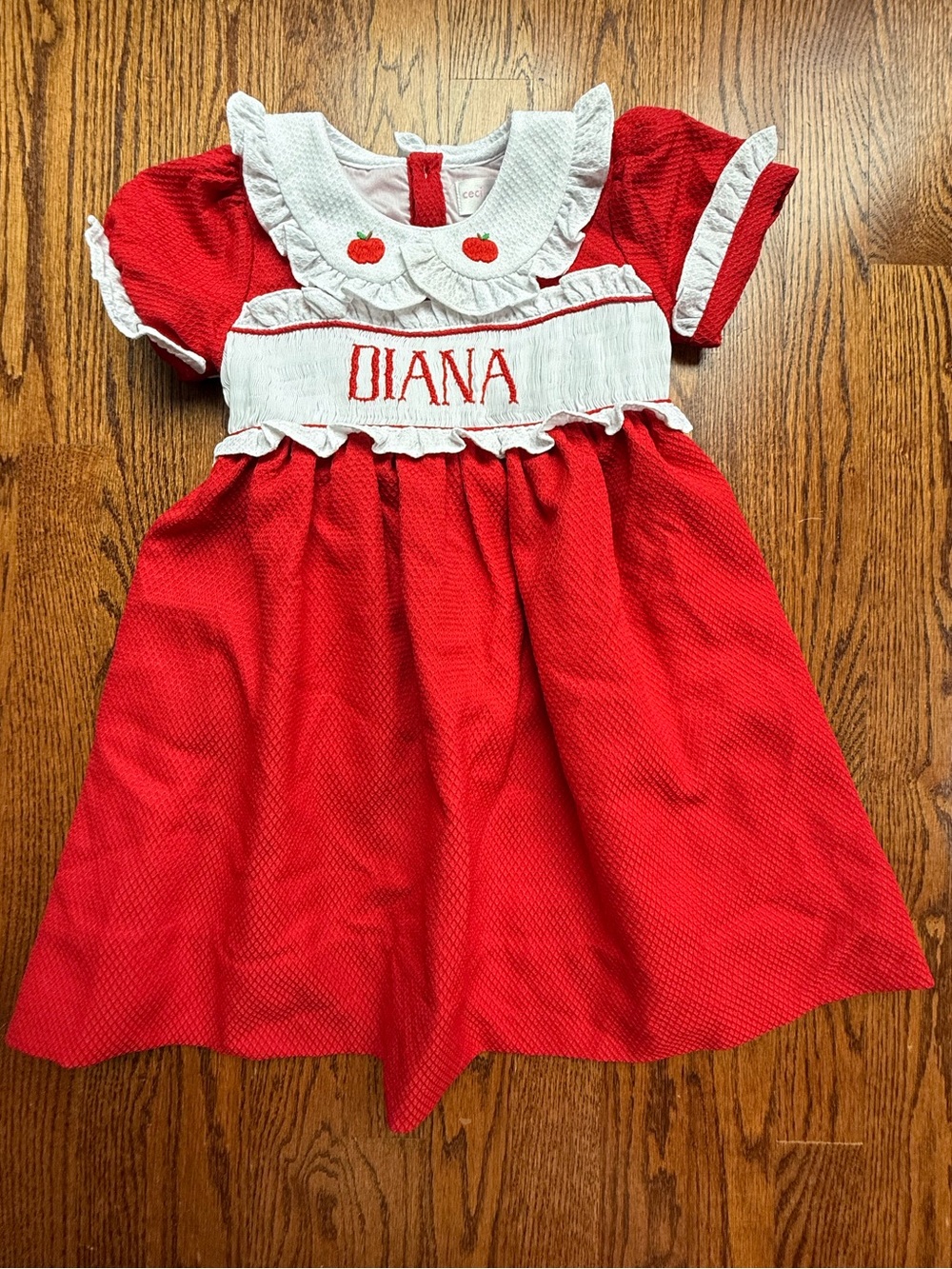 Cecil and Lou Smocked ‘DIANA’ Dress with Peter Pan Collar and Apples Sz 6